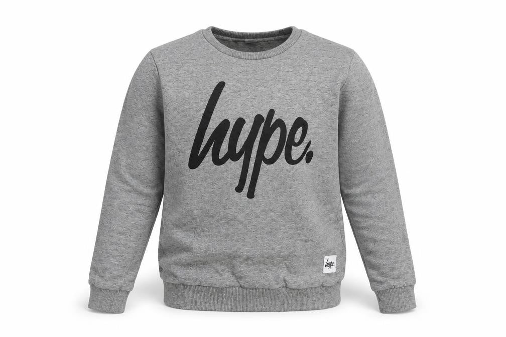 Front view of Hype boys’ grey cotton pullover sweatshirt, size 11-12, years pullover