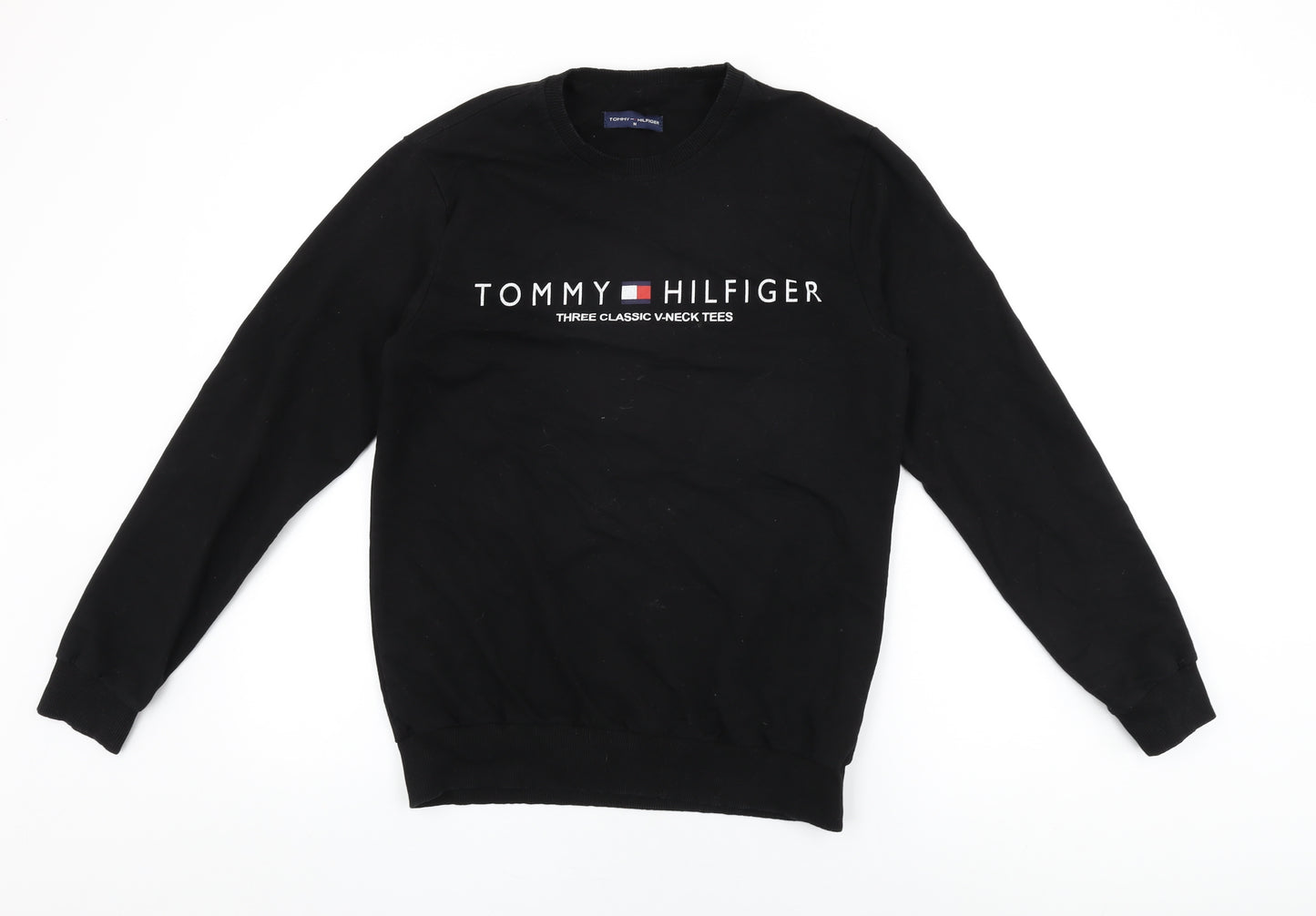 Tommy Hilfiger Mens Black Cotton Pullover Sweatshirt Size M - Tommy Hilfiger Logo