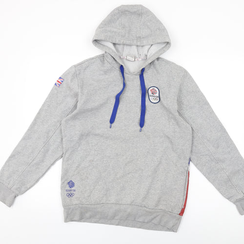 TEAM GB Mens Grey Geometric Cotton Pullover Hoodie Size M
