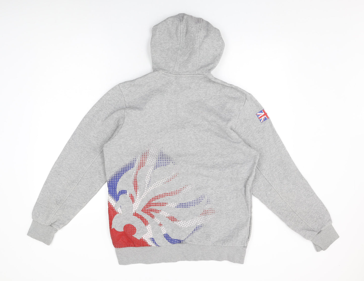 TEAM GB Mens Grey Geometric Cotton Pullover Hoodie Size M