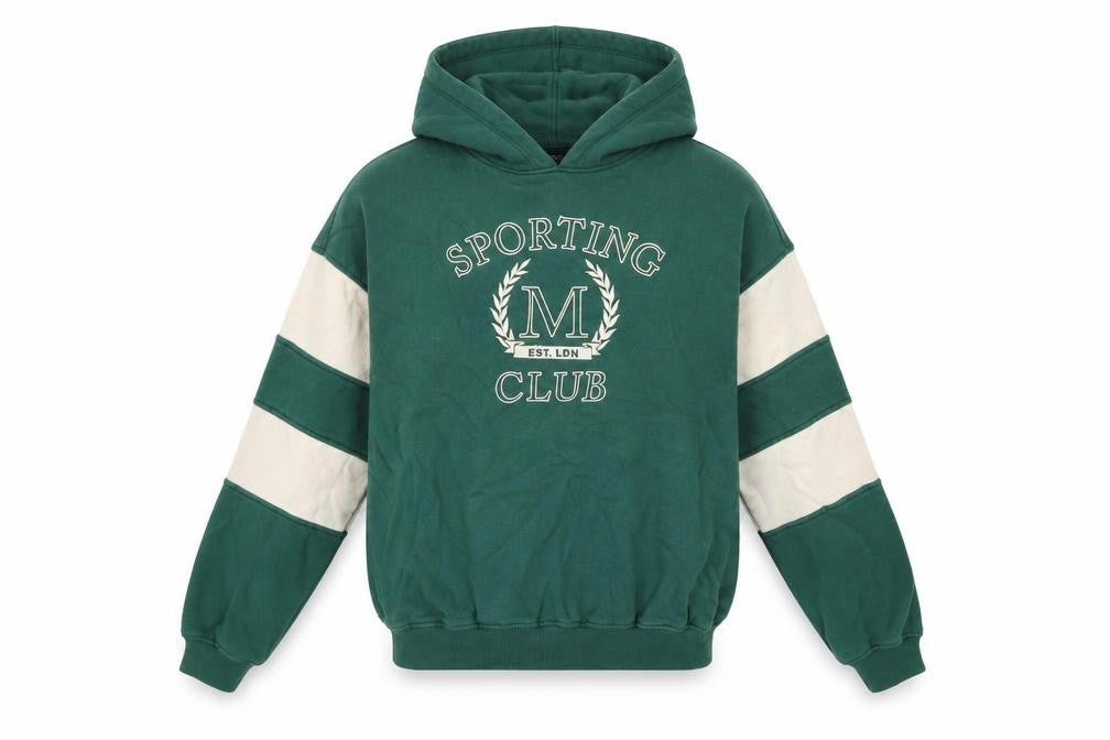 Front view of Motel Rocks women’s green cotton pullover hoodie, size XS, pullover - sporting club
