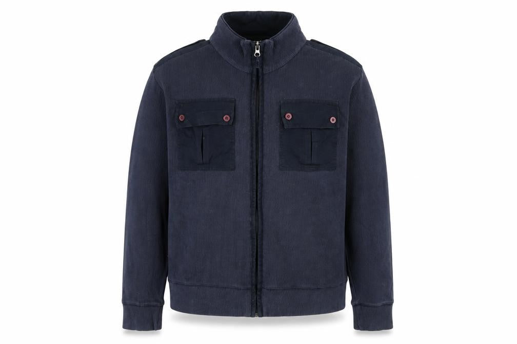 Front view of FU2 men’s blue cotton full zip sweatshirt, size L