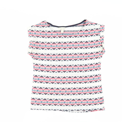 Springfield Womens Ivory Geometric Cotton Basic T-Shirt Size S Boat Neck