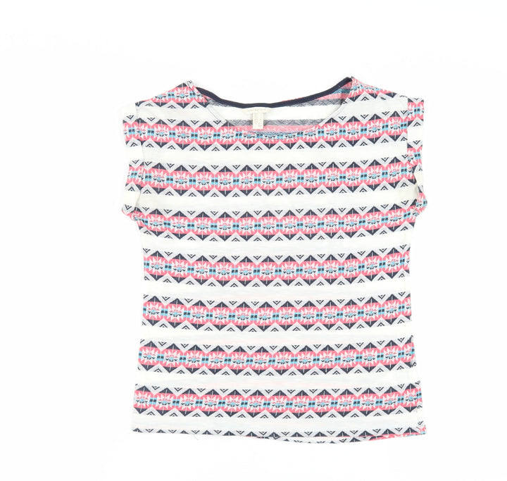 Springfield Womens Ivory Geometric Cotton Basic T-Shirt Size S Boat Neck