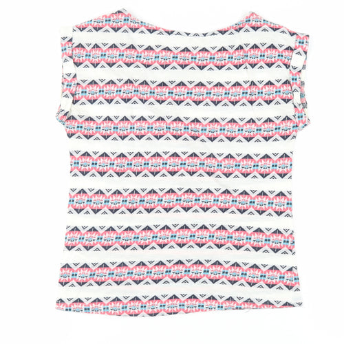 Springfield Womens Ivory Geometric Cotton Basic T-Shirt Size S Boat Neck