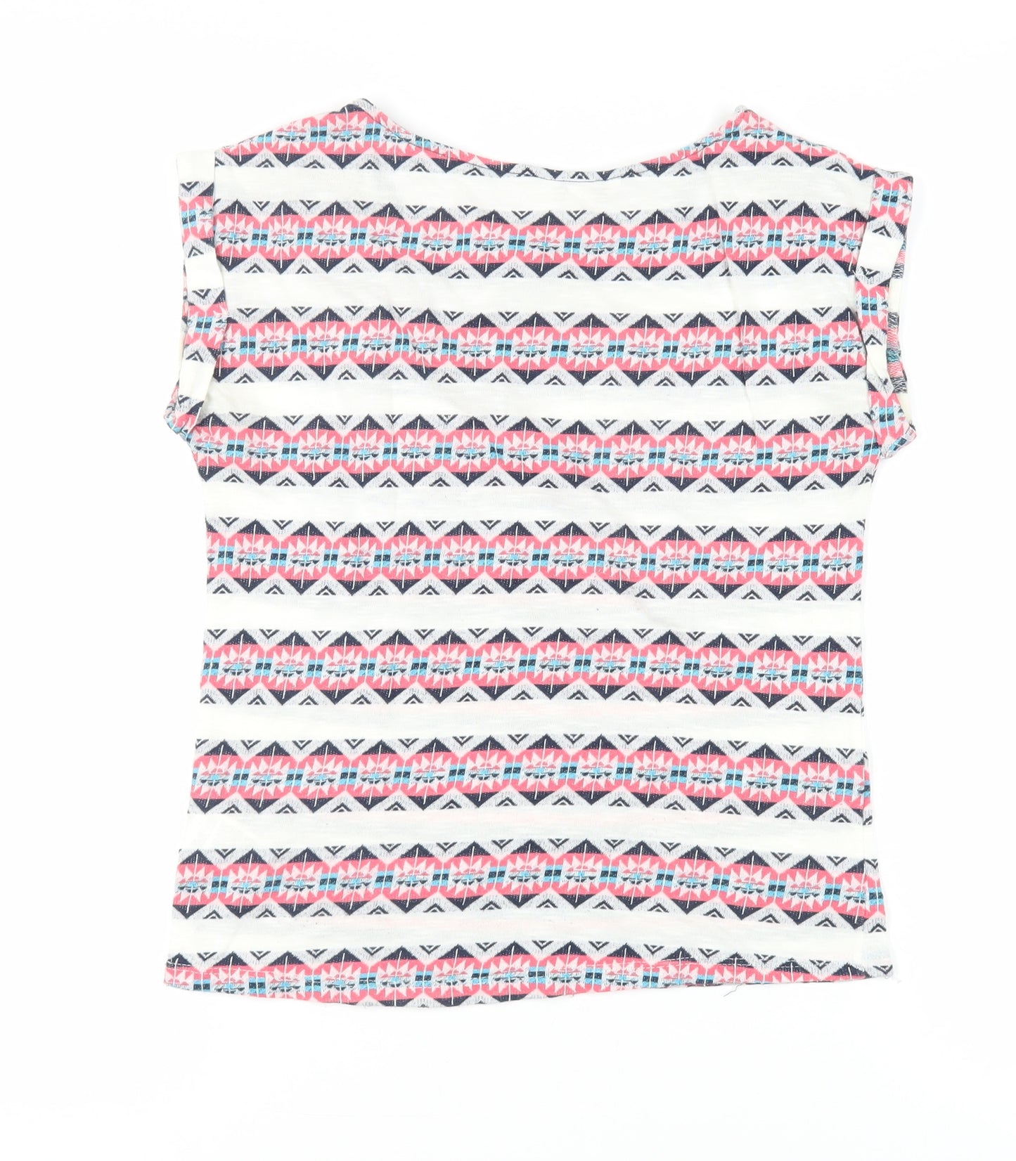 Springfield Womens Ivory Geometric Cotton Basic T-Shirt Size S Boat Neck