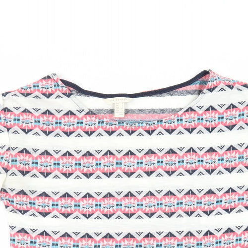 Springfield Womens Ivory Geometric Cotton Basic T-Shirt Size S Boat Neck