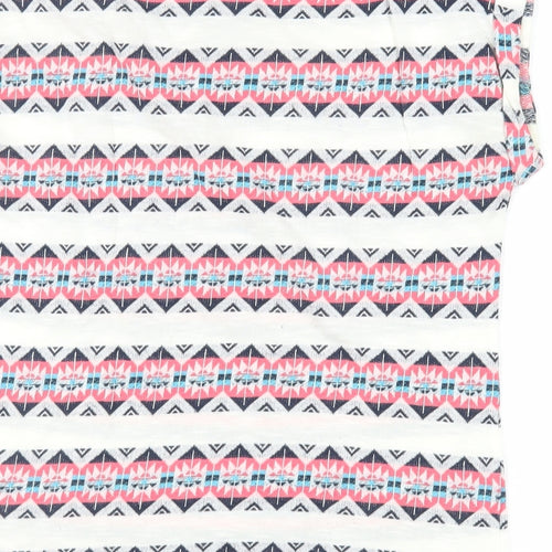 Springfield Womens Ivory Geometric Cotton Basic T-Shirt Size S Boat Neck