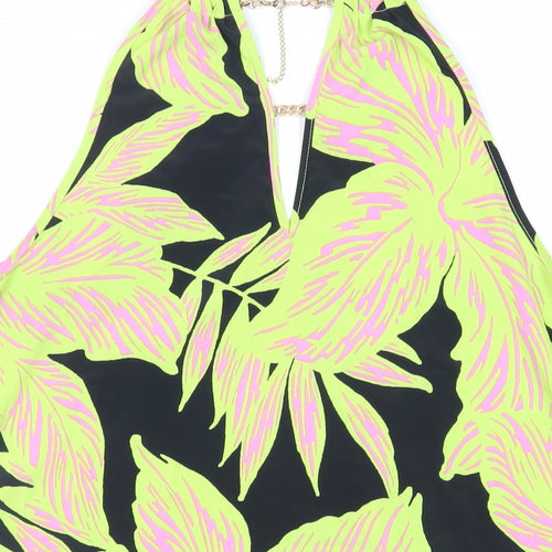 Wallis Womens Black Floral Polyester Basic Blouse Size 10 V-Neck - Chain Detail