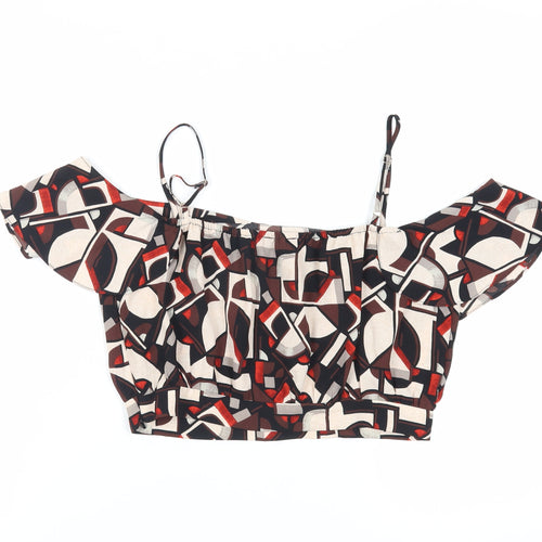 River Island Womens Brown Geometric Polyester Cropped Tank Size 12 Off the Shoulder - Ruffle