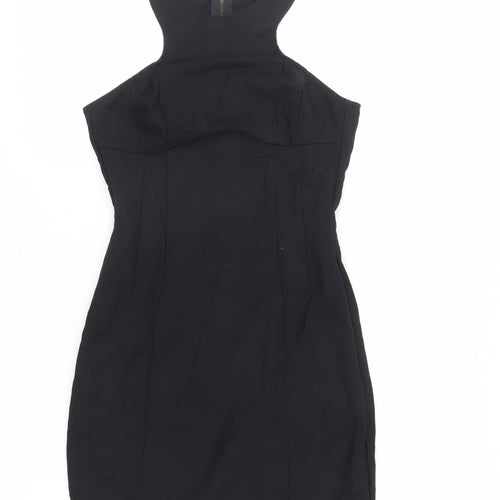 H&M Womens Black Cotton Mini Size 6 Round Neck Zip - Cut Out Back