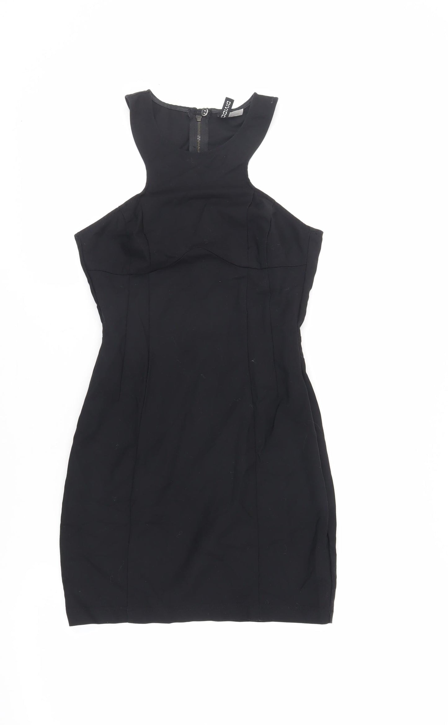 H&M Womens Black Cotton Mini Size 6 Round Neck Zip - Cut Out Back