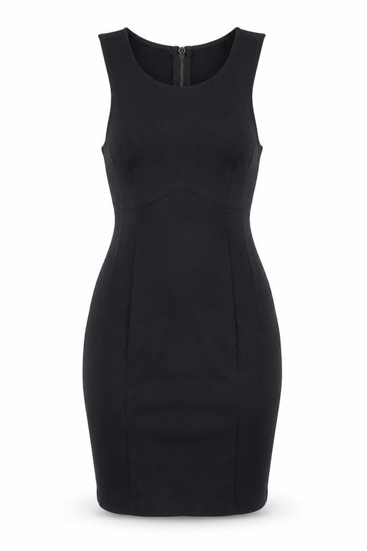 Front view of H&M women’s black cotton mini, size UK 6, round neck zip - cut out back