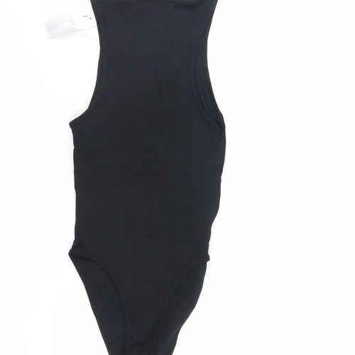 Bershka Womens Black Polyamide Bodysuit One-Piece Size S Snap - Ribbed