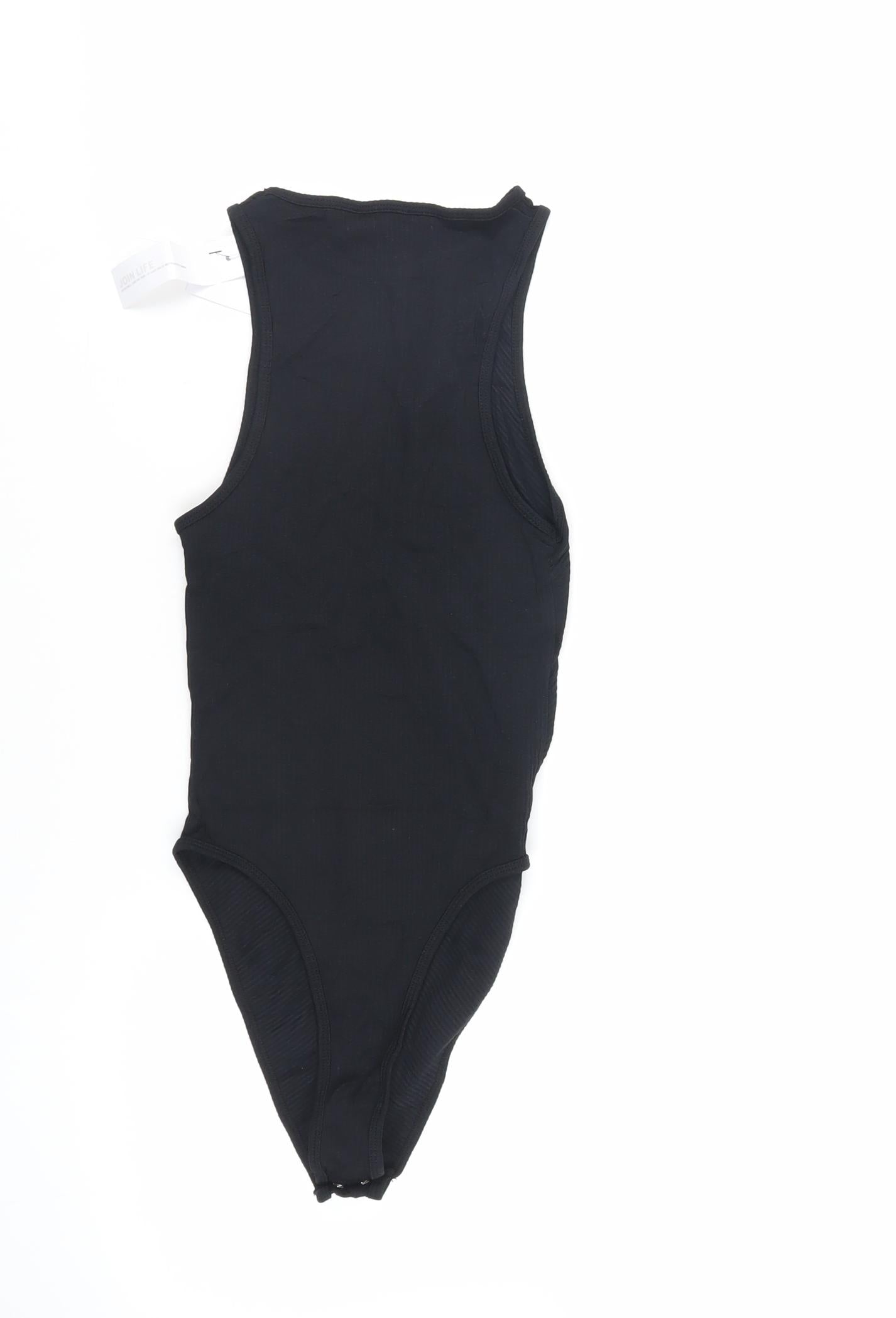 Bershka Womens Black Polyamide Bodysuit One-Piece Size S Snap - Ribbed