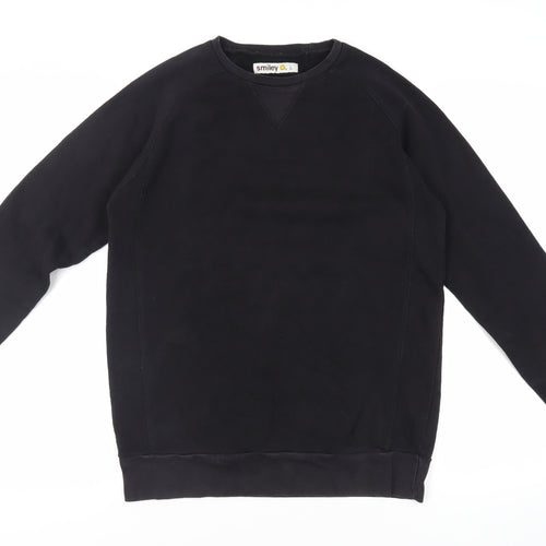 Smiley Mens Black Cotton Pullover Sweatshirt Size L