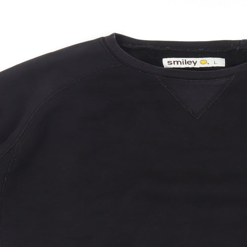 Smiley Mens Black Cotton Pullover Sweatshirt Size L
