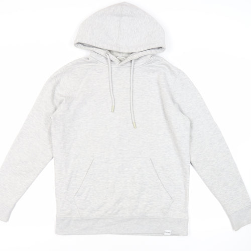 Pull&Bear Mens Grey Cotton Pullover Hoodie Size S