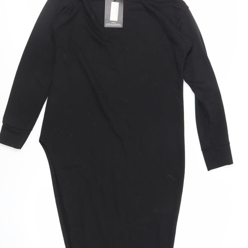 PRETTYLITTLETHING Womens Black Polyester Jumper Dress Size 8 Crew Neck - Side Slit