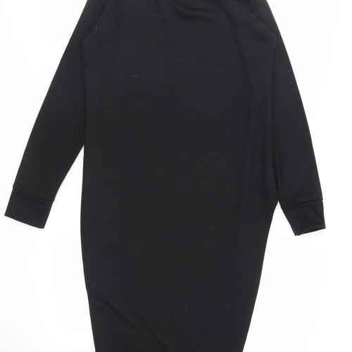 PRETTYLITTLETHING Womens Black Polyester Jumper Dress Size 8 Crew Neck - Side Slit