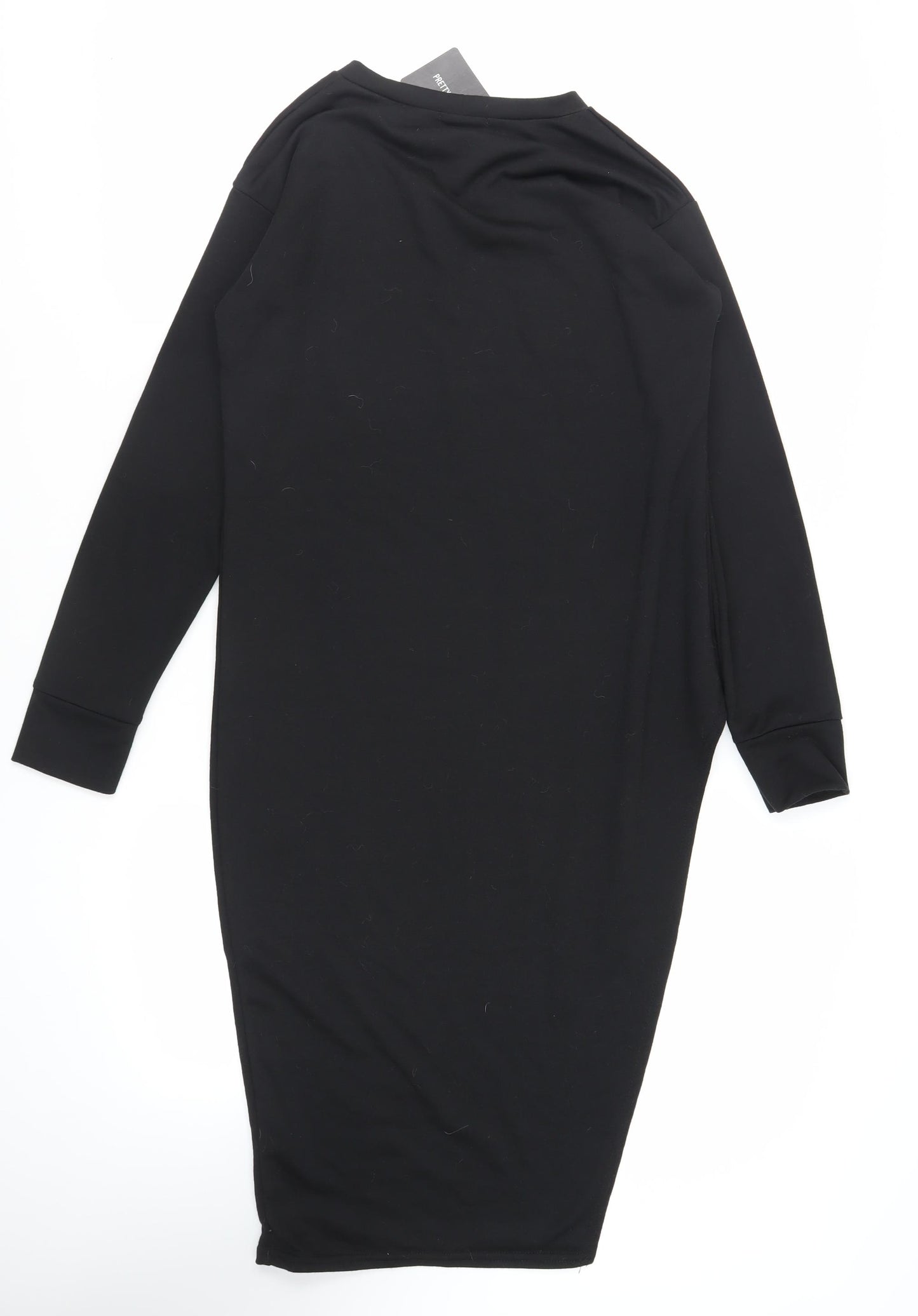 PRETTYLITTLETHING Womens Black Polyester Jumper Dress Size 8 Crew Neck - Side Slit