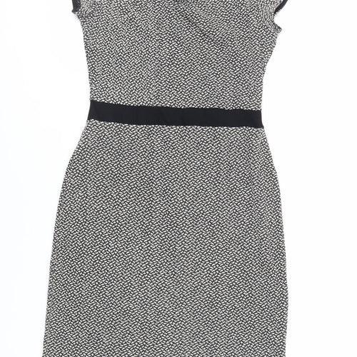 Great Plains London Womens Black Geometric Viscose Pencil Dress Size S Boat Neck Zip