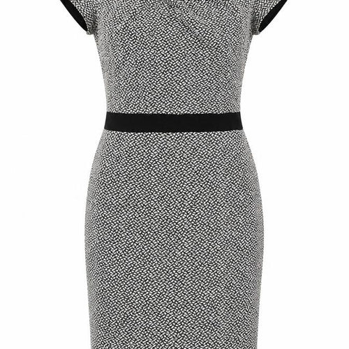 Great Plains London Womens Black Geometric Viscose Pencil Dress Size S Boat Neck Zip