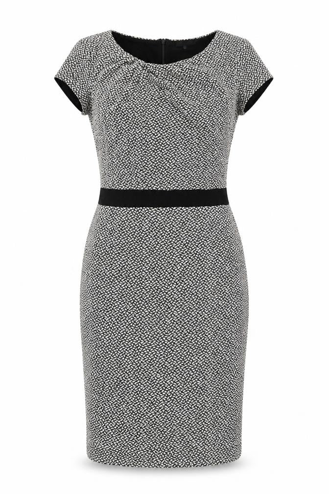 Great Plains London Womens Black Geometric Viscose Pencil Dress Size S Boat Neck Zip