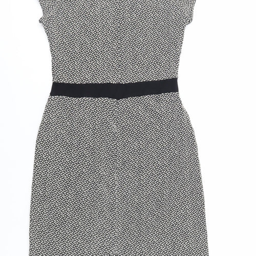 Great Plains London Womens Black Geometric Viscose Pencil Dress Size S Boat Neck Zip