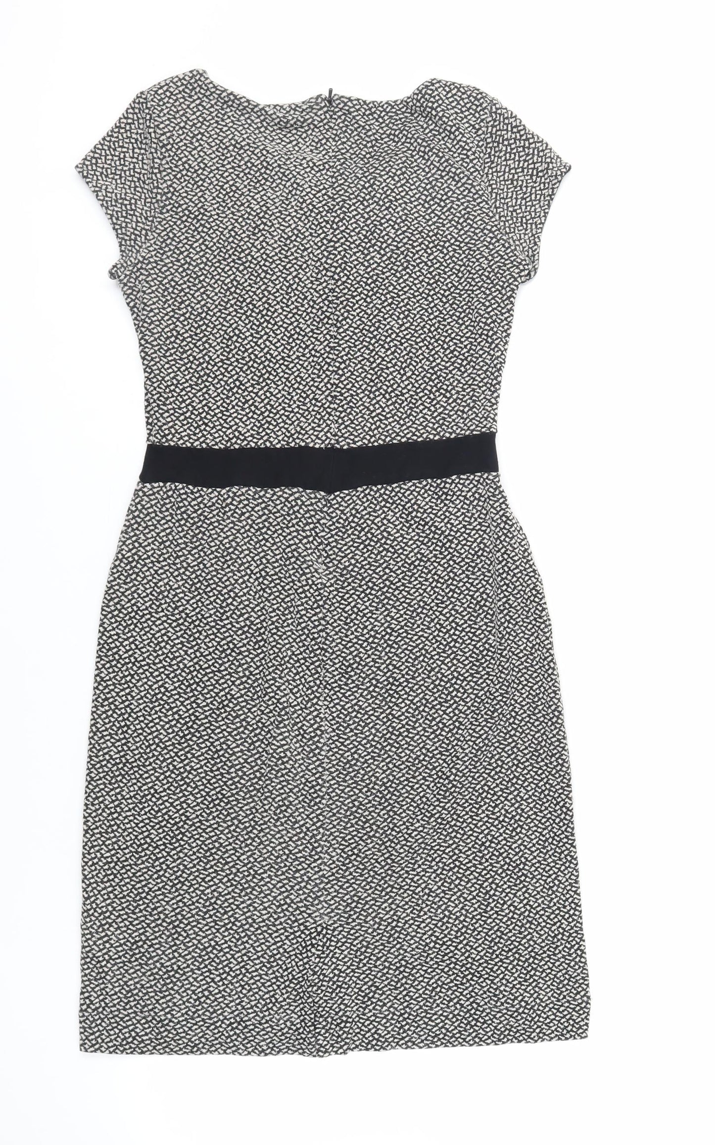Great Plains London Womens Black Geometric Viscose Pencil Dress Size S Boat Neck Zip