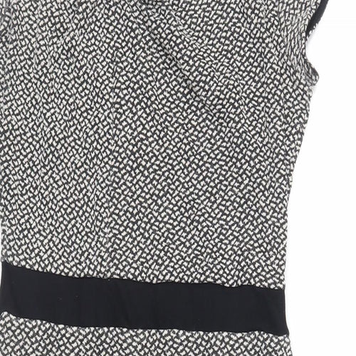 Great Plains London Womens Black Geometric Viscose Pencil Dress Size S Boat Neck Zip