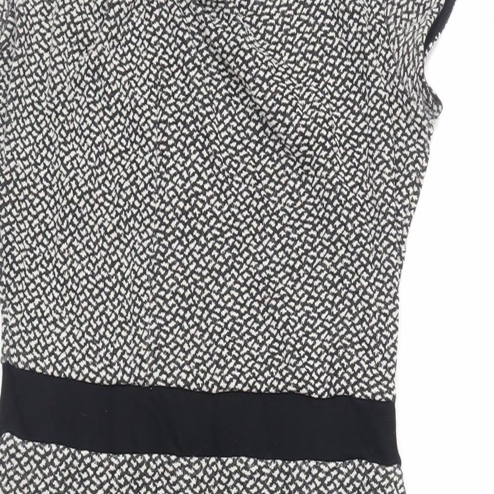 Great Plains London Womens Black Geometric Viscose Pencil Dress Size S Boat Neck Zip