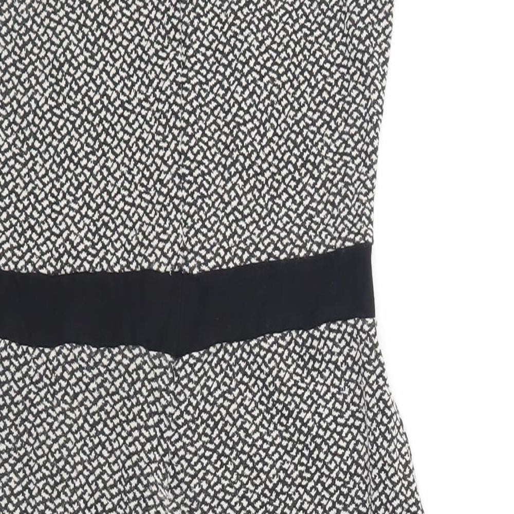 Great Plains London Womens Black Geometric Viscose Pencil Dress Size S Boat Neck Zip