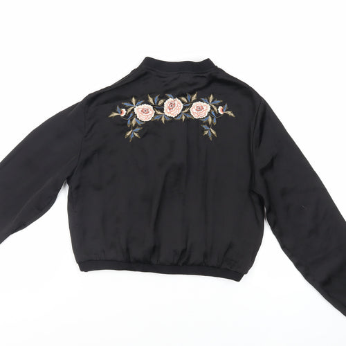 Zara Womens Black Viscose Basic Blouse Size S Mock Neck - Embroidered Detail