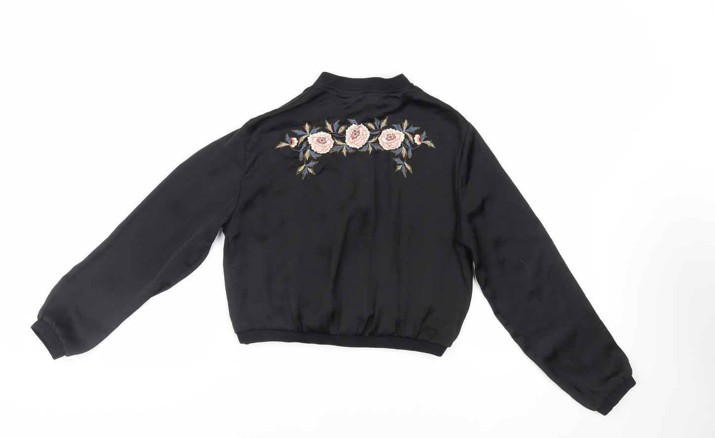 Zara Womens Black Viscose Basic Blouse Size S Mock Neck - Embroidered Detail