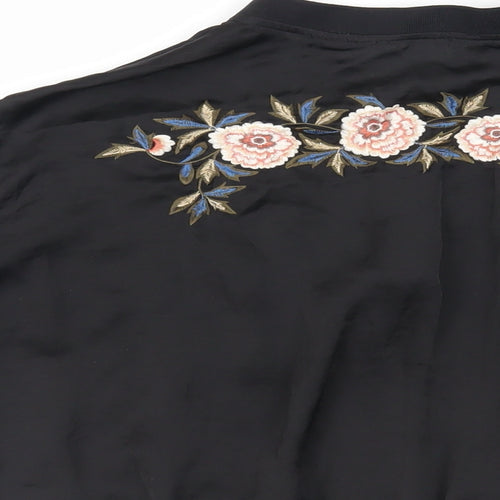 Zara Womens Black Viscose Basic Blouse Size S Mock Neck - Embroidered Detail