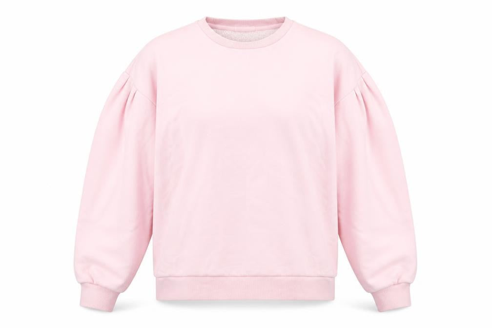 Front view of Chelsea Peers women’s pink cotton pullover sweatshirt, size S, pullover
