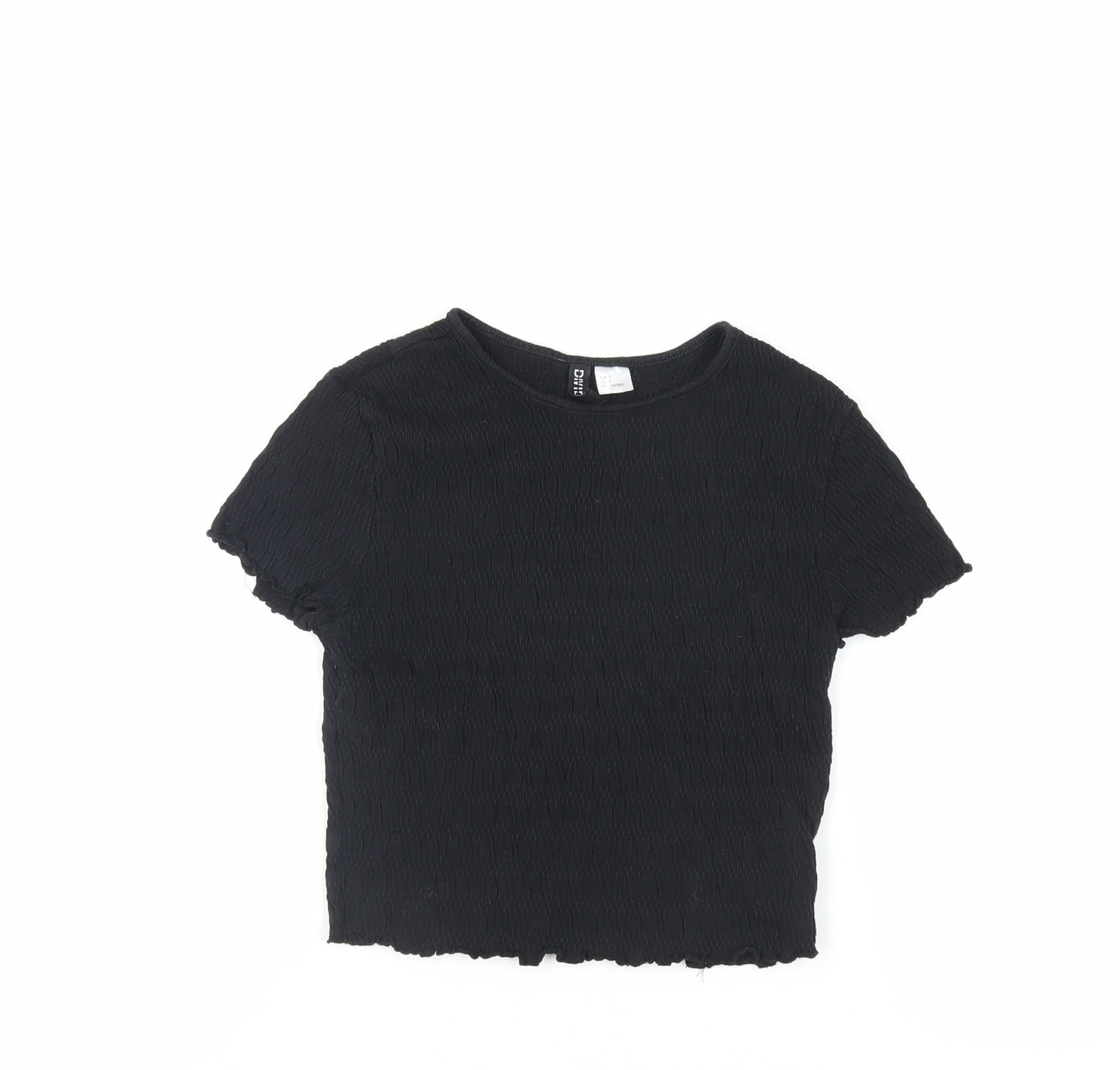 H&M Womens Black Cotton Cropped T-Shirt Size S Crew Neck - Textured
