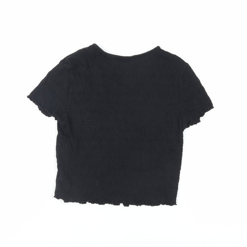 H&M Womens Black Cotton Cropped T-Shirt Size S Crew Neck - Textured