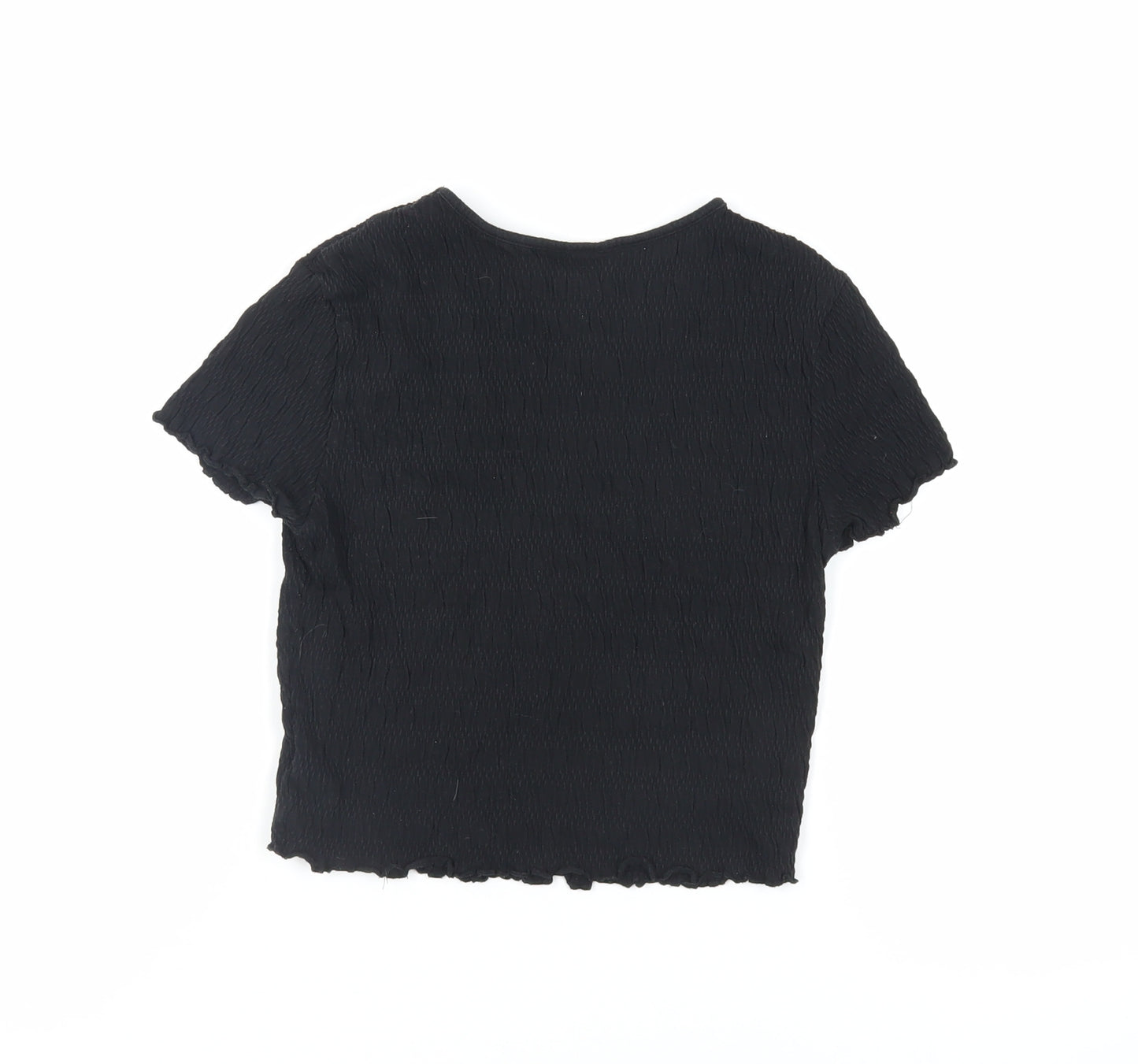 H&M Womens Black Cotton Cropped T-Shirt Size S Crew Neck - Textured
