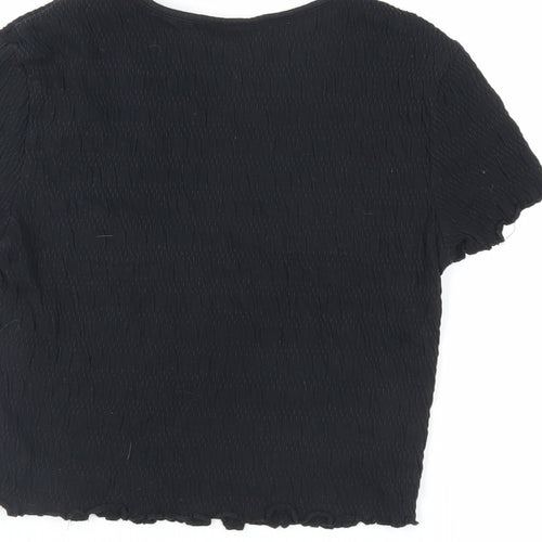 H&M Womens Black Cotton Cropped T-Shirt Size S Crew Neck - Textured