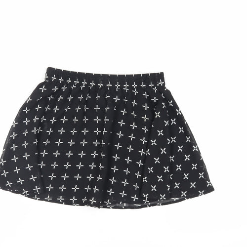 VANS Womens Black Geometric Polyacrylate Fibre Mini Skirt Size S - Elasticated Waist