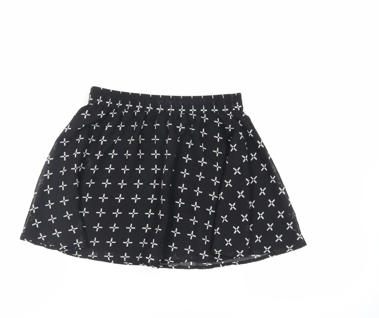 VANS Womens Black Geometric Polyacrylate Fibre Mini Skirt Size S - Elasticated Waist