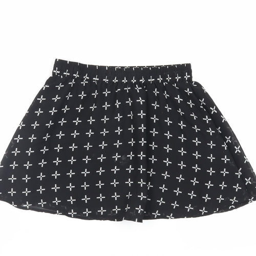 VANS Womens Black Geometric Polyacrylate Fibre Mini Skirt Size S - Elasticated Waist