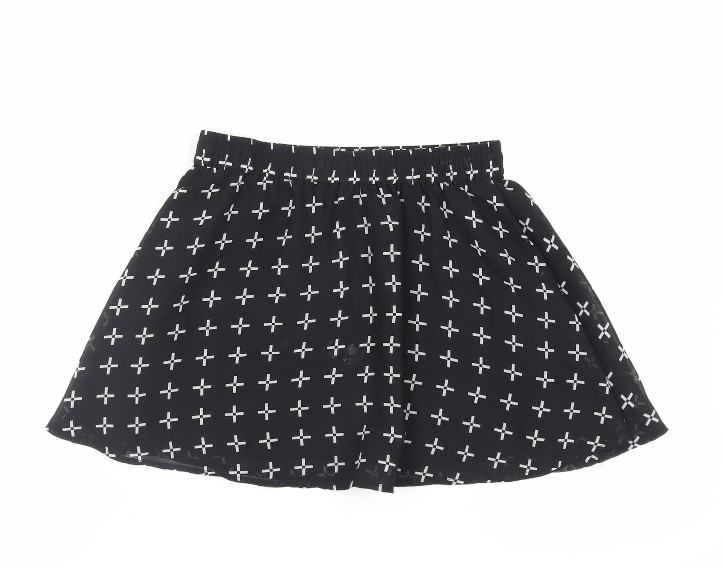 VANS Womens Black Geometric Polyacrylate Fibre Mini Skirt Size S - Elasticated Waist