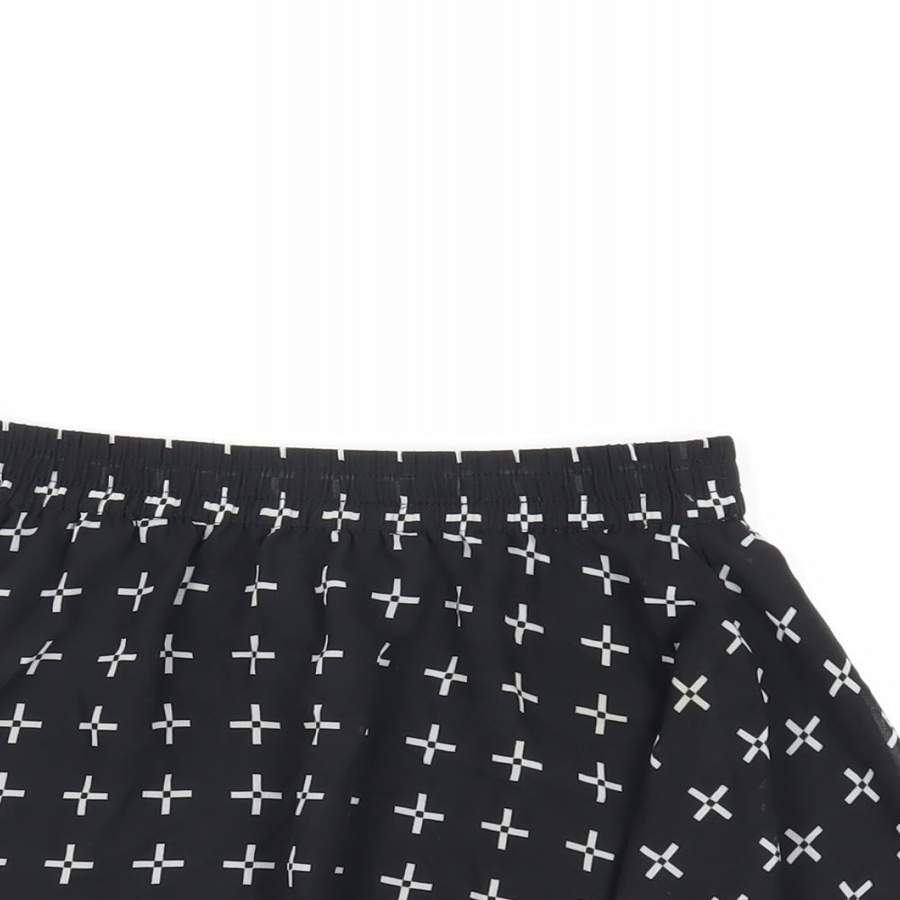 VANS Womens Black Geometric Polyacrylate Fibre Mini Skirt Size S - Elasticated Waist