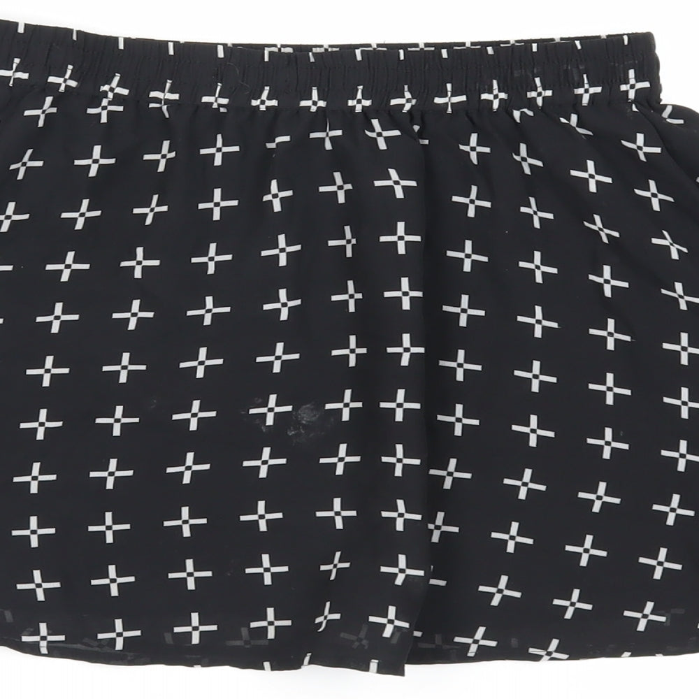 VANS Womens Black Geometric Polyacrylate Fibre Mini Skirt Size S - Elasticated Waist