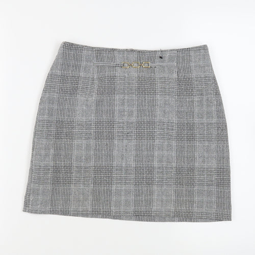 H&M Womens Grey Plaid Polyester Mini Skirt Size S Zip