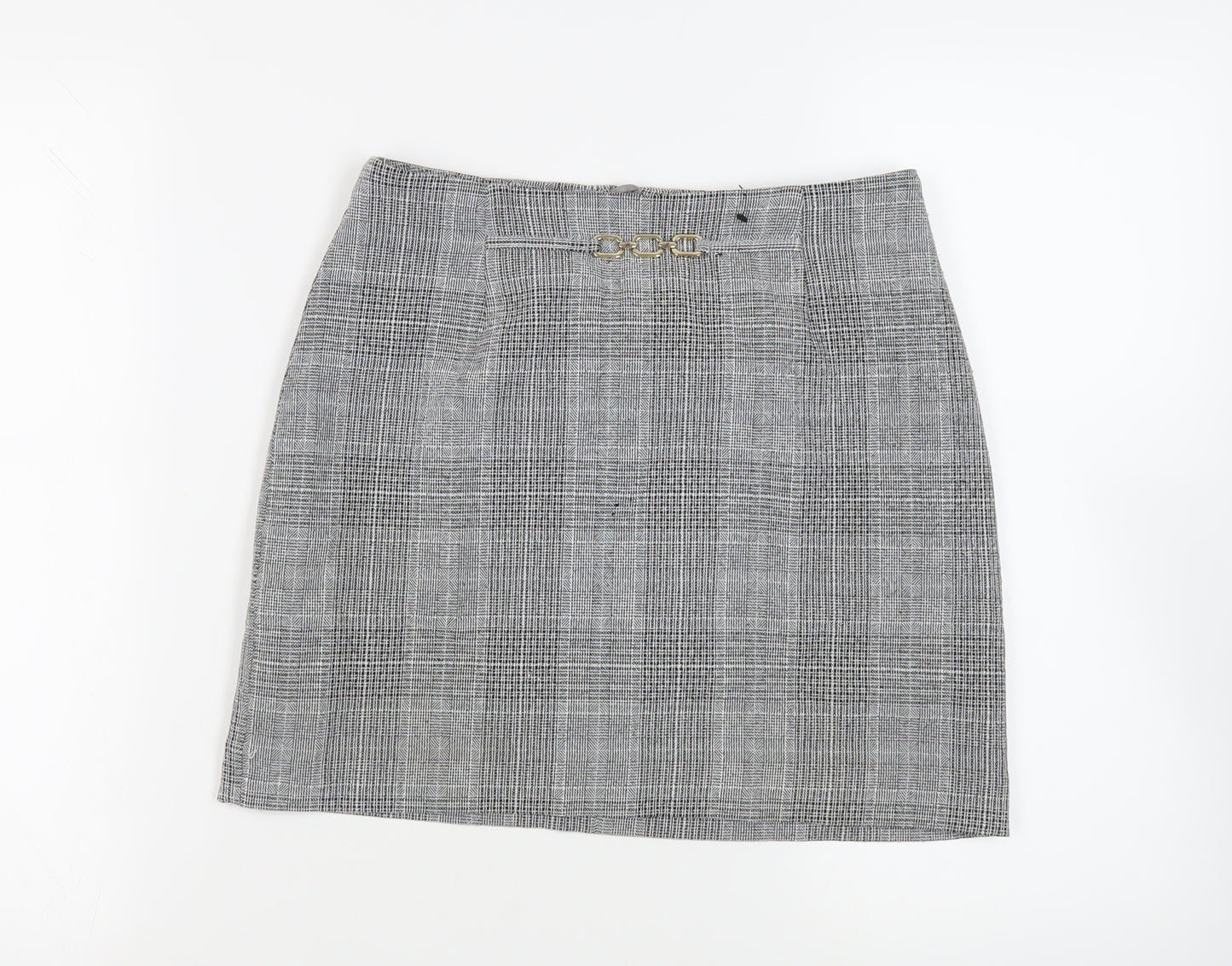 H&M Womens Grey Plaid Polyester Mini Skirt Size S Zip