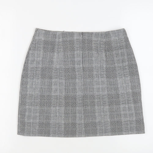 H&M Womens Grey Plaid Polyester Mini Skirt Size S Zip